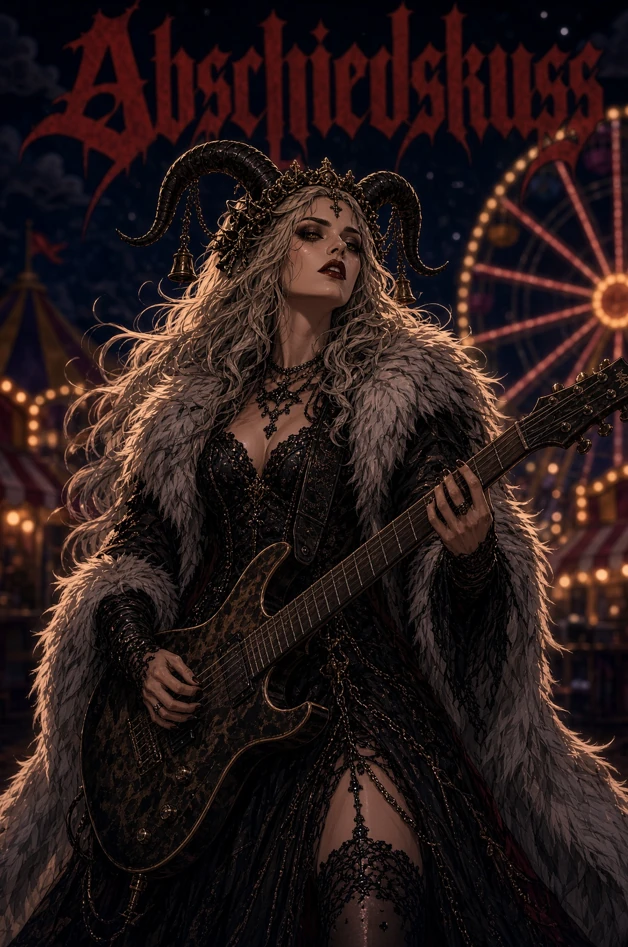 The Abschiedskuss bassist in her feathered stage costume